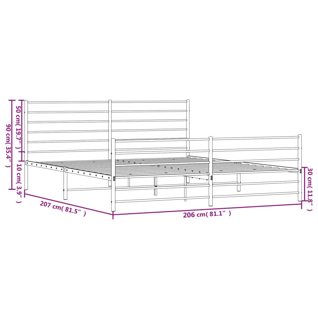 Metal Bed Frame without Mattress with Footboard Black 200x200cm