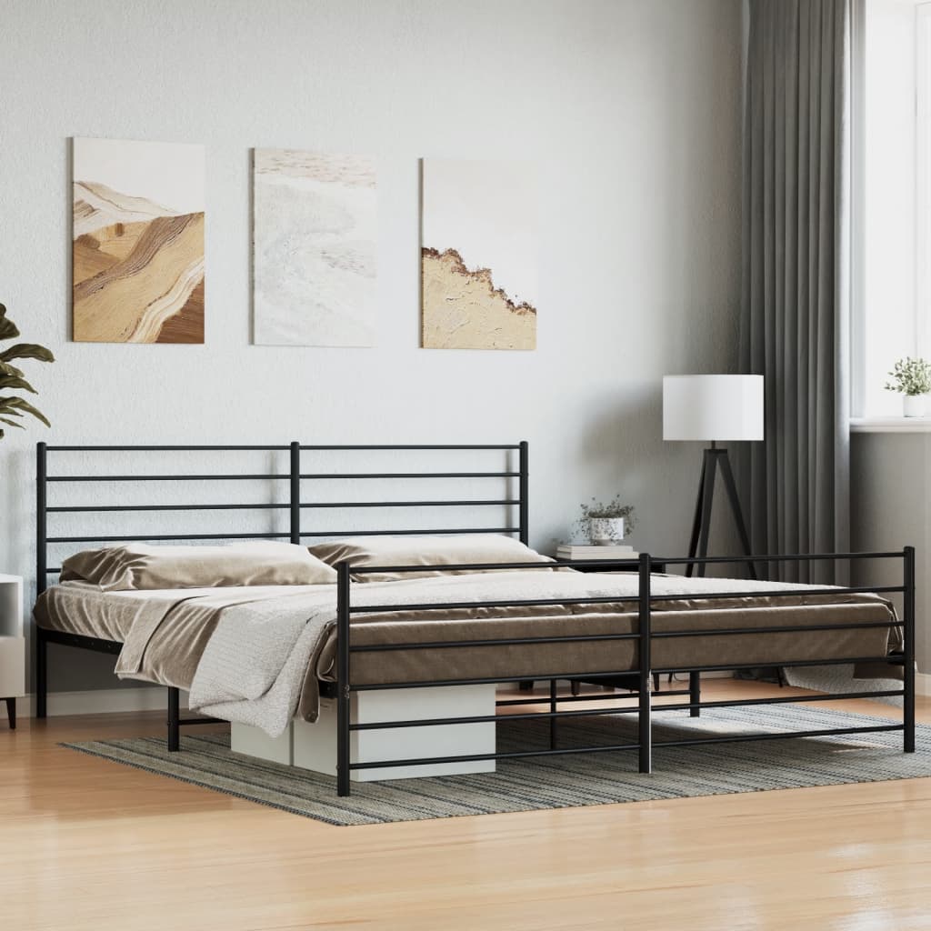 Metal Bed Frame without Mattress with Footboard Black 200x200cm