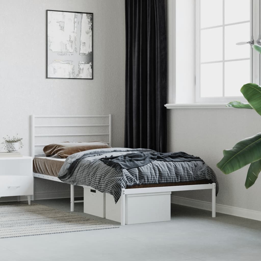 Metal Bed Frame without Mattress with Headboard White 75x190cm