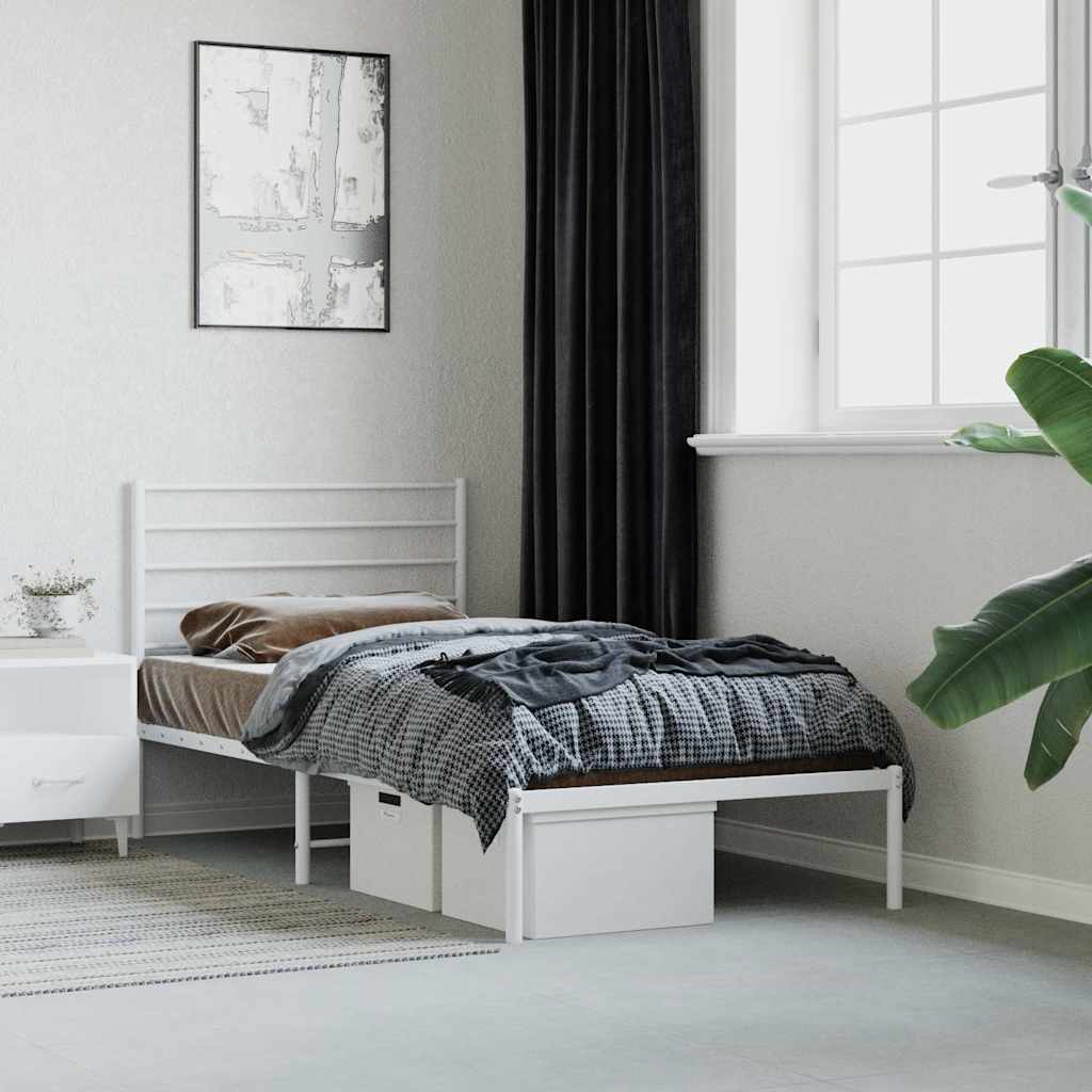 Metal Bed Frame without Mattress with Headboard White 80x200cm