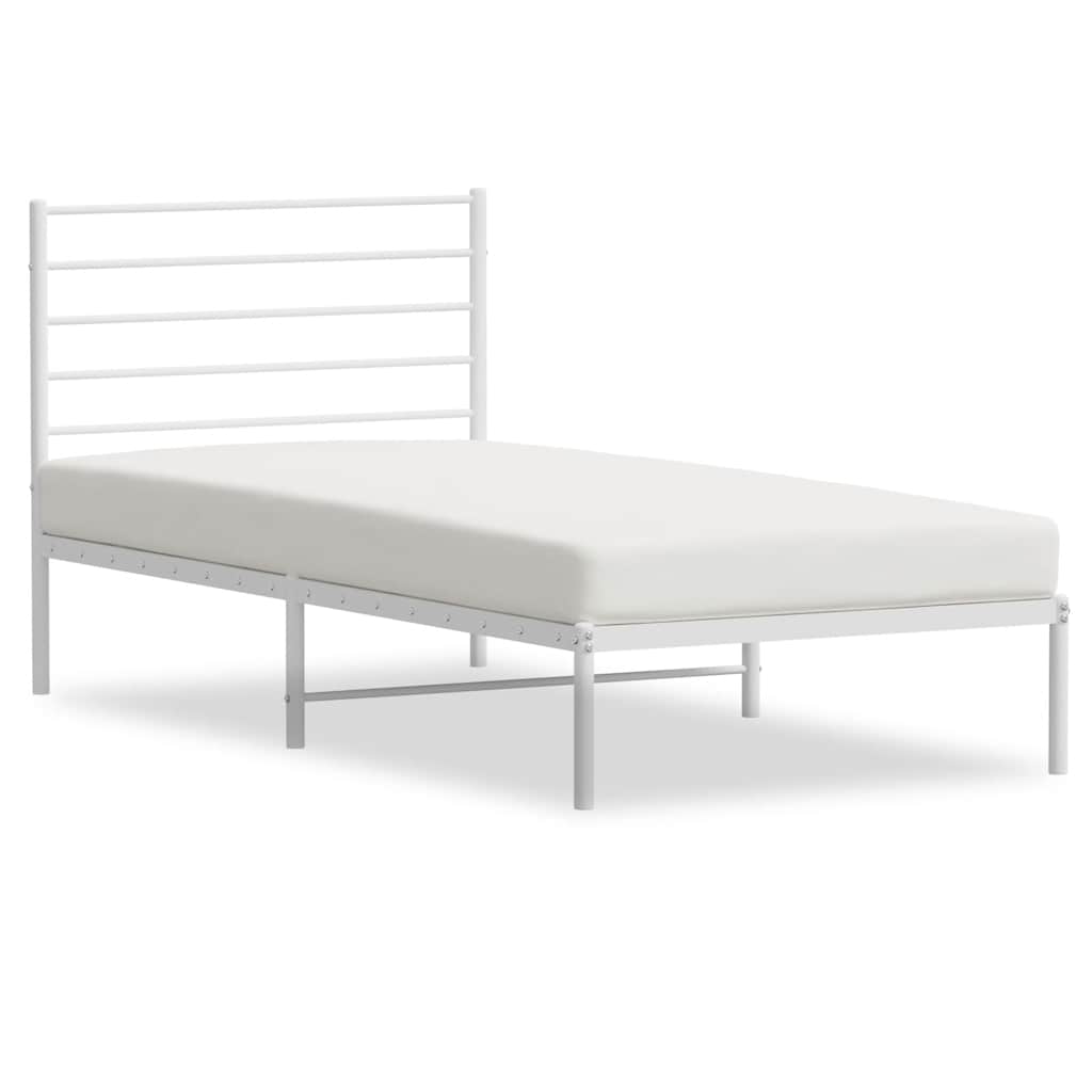 Metal Bed Frame without Mattress with Headboard White 90x190cm