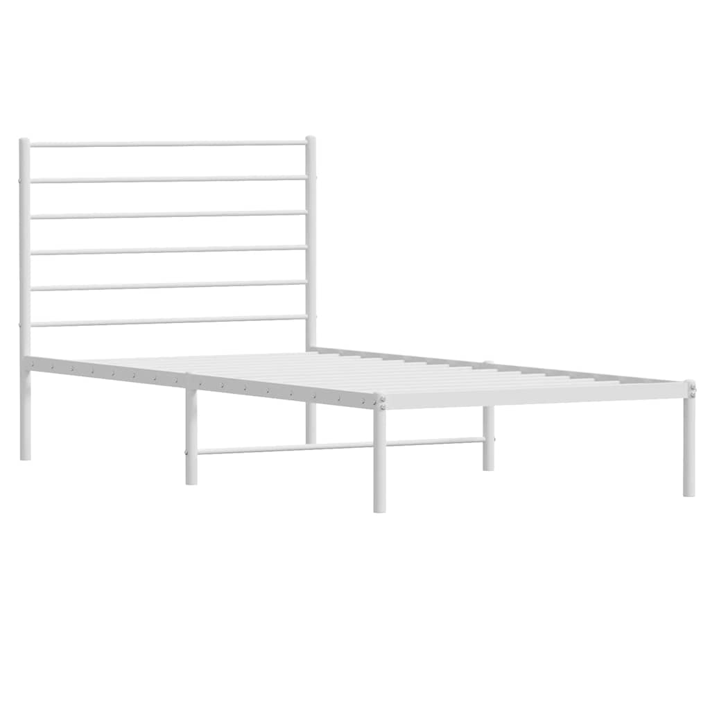 Metal Bed Frame without Mattress with Headboard White 90x190cm