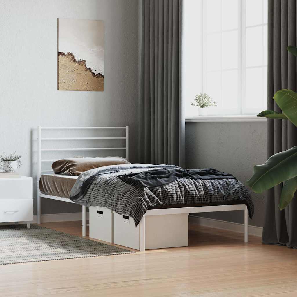 Metal Bed Frame without Mattress with Headboard White 90x190cm