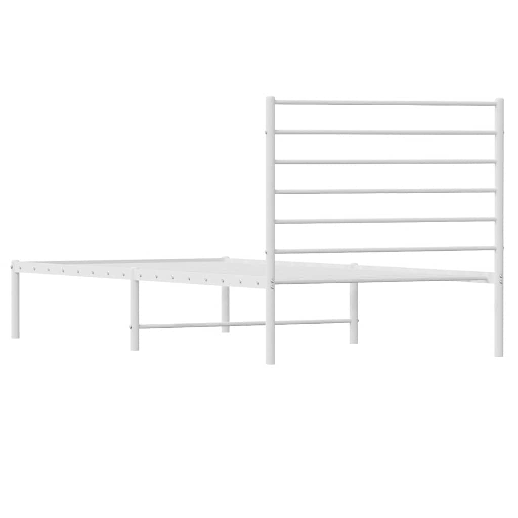 Metal Bed Frame without Mattress with Headboard White 90x190cm