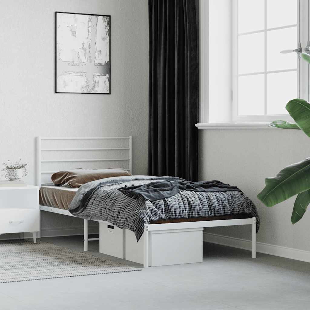 Metal Bed Frame without Mattress with Headboard White 90x190cm