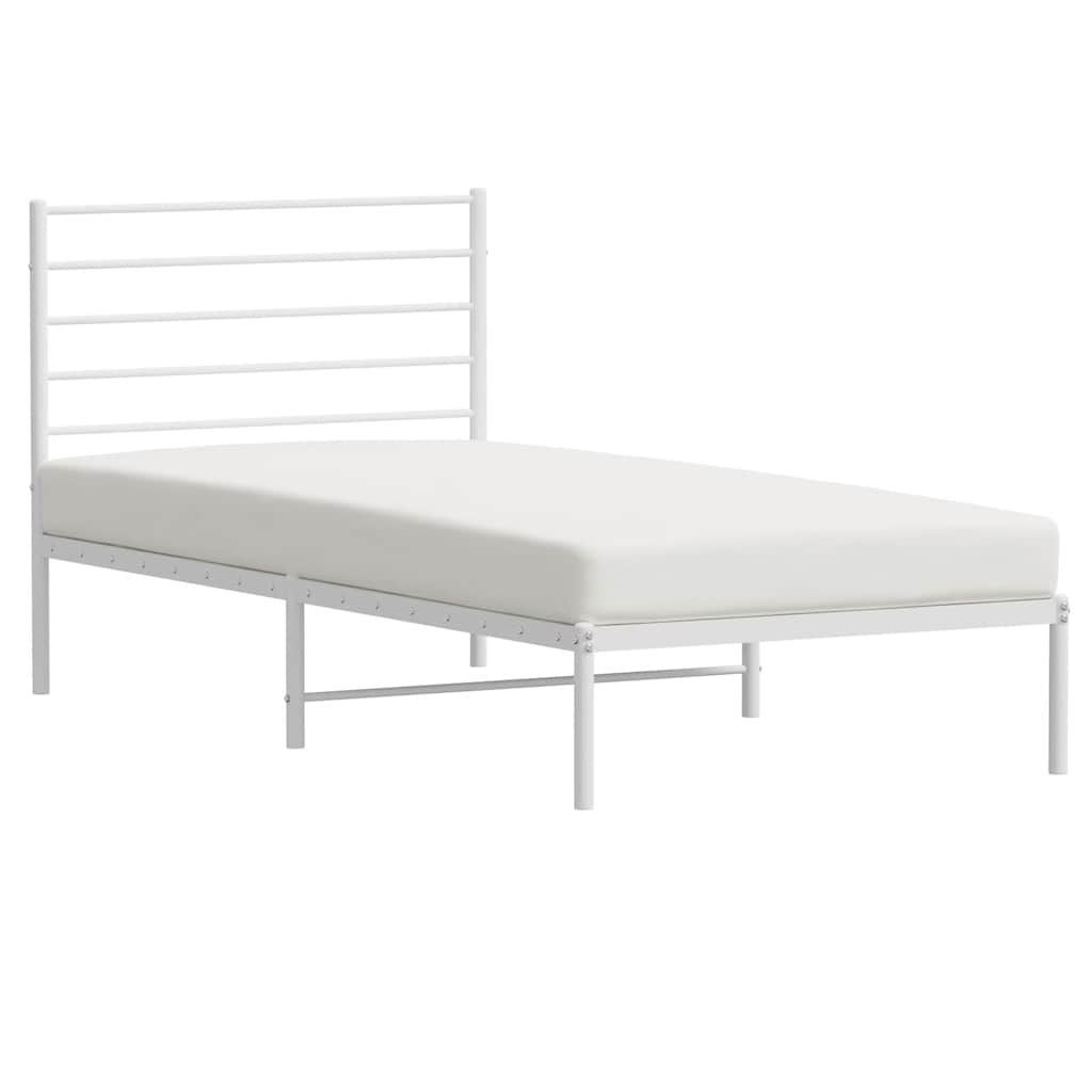 Metal Bed Frame without Mattress with Headboard White 100x190cm