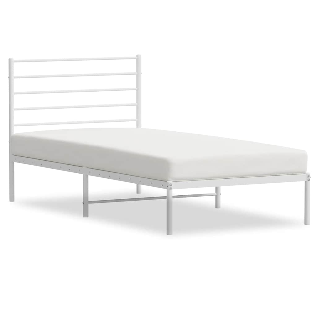 Metal Bed Frame without Mattress with Headboard White 100x200cm