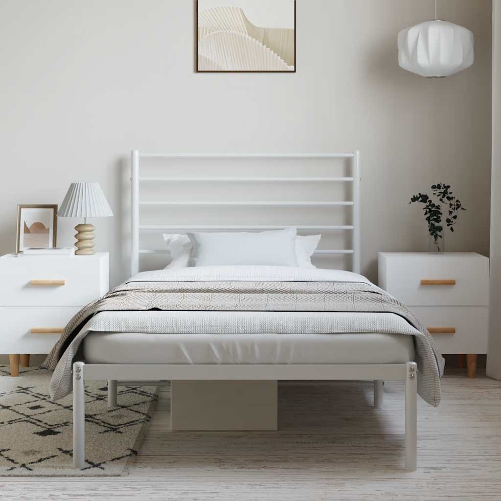 Metal Bed Frame without Mattress with Headboard White 100x200cm