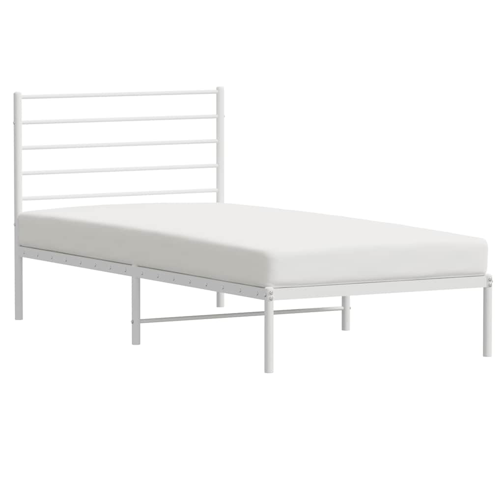 Metal Bed Frame without Mattress with Headboard White 100x200cm