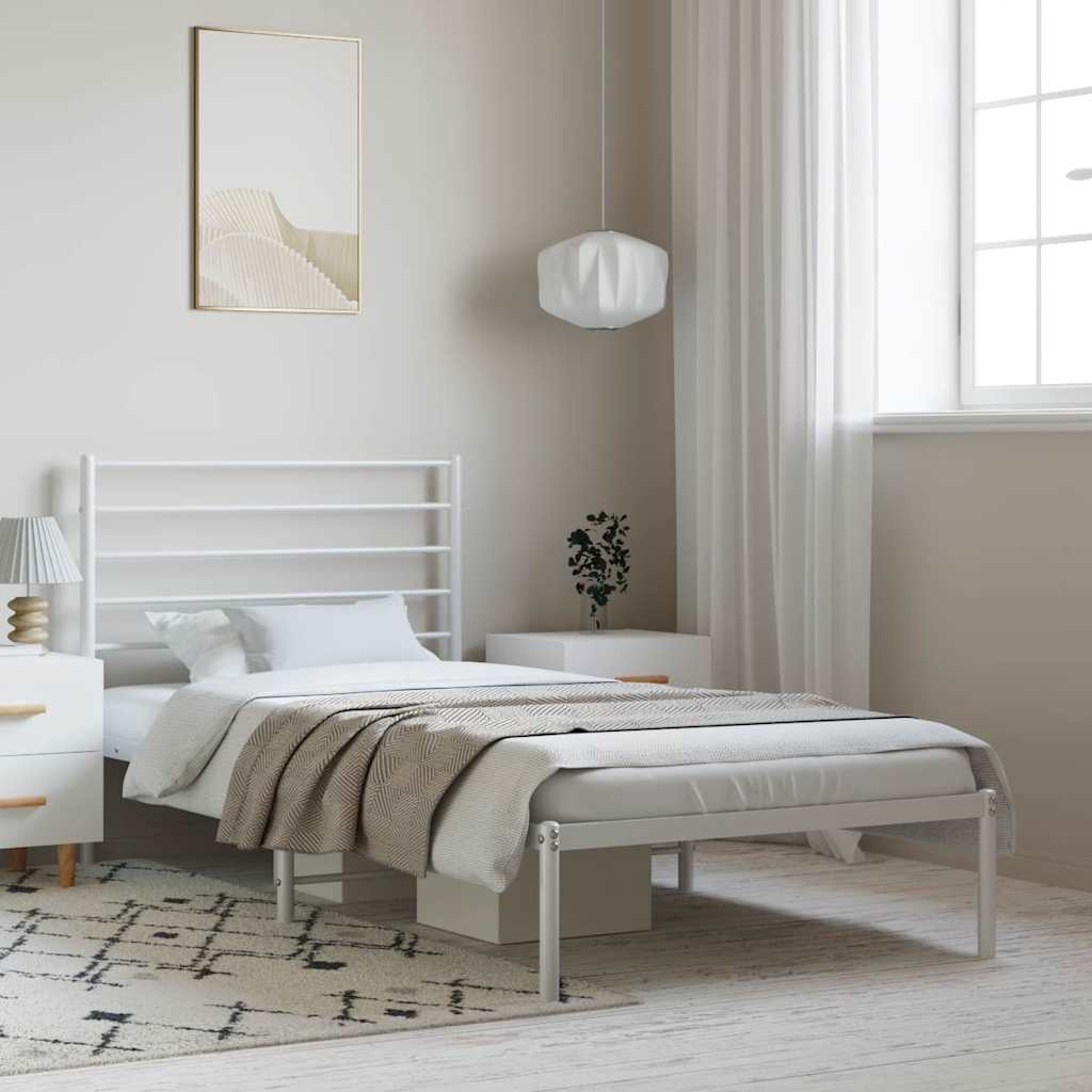 Metal Bed Frame without Mattress with Headboard White 100x200cm