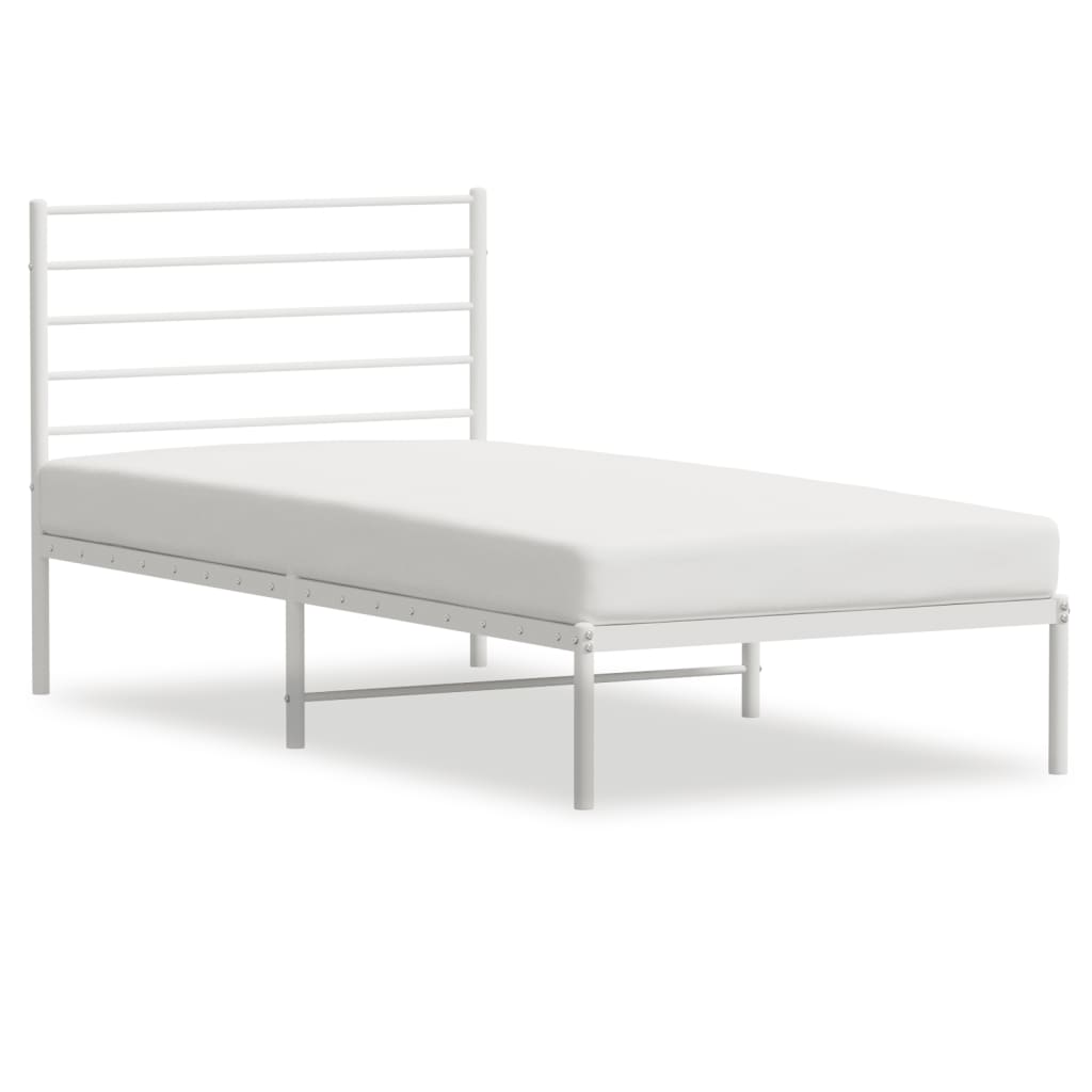 Metal Bed Frame without Mattress with Headboard White 107x203cm