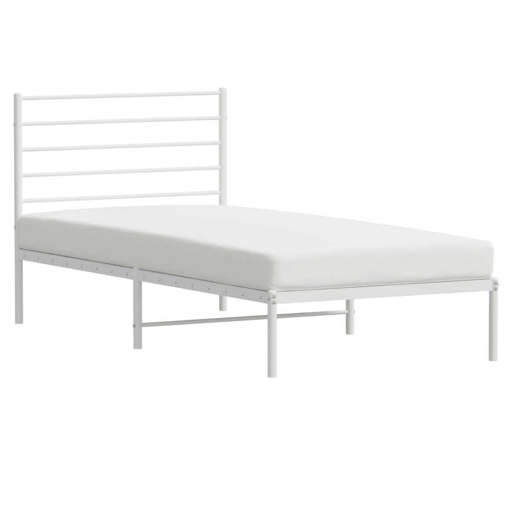 Metal Bed Frame without Mattress with Headboard White 107x203cm