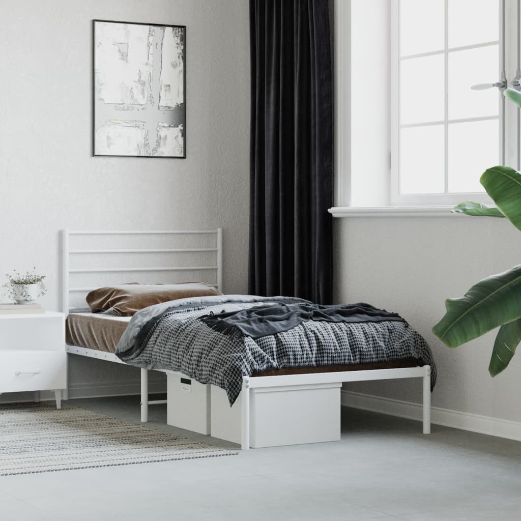 Metal Bed Frame without Mattress with Headboard White 107x203cm