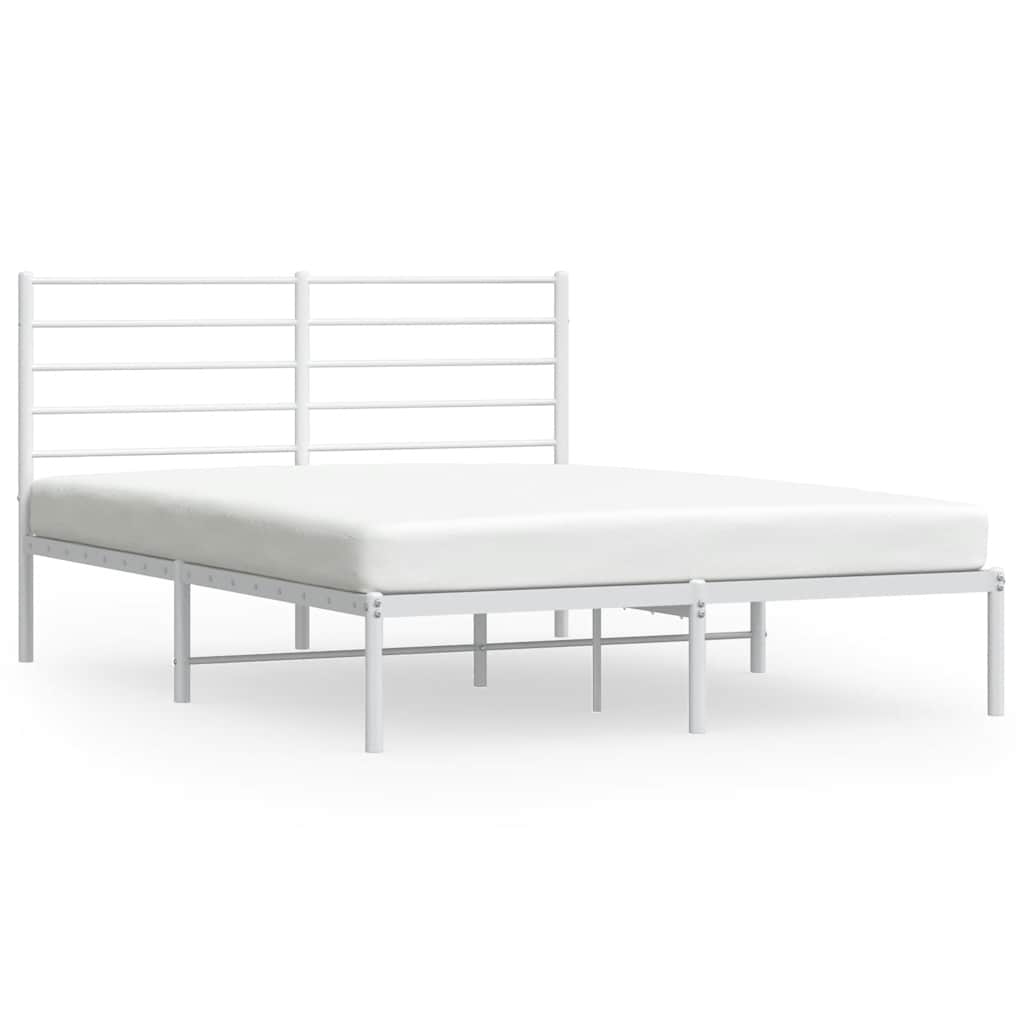 Metal Bed Frame without Mattress with Headboard White 120x190cm