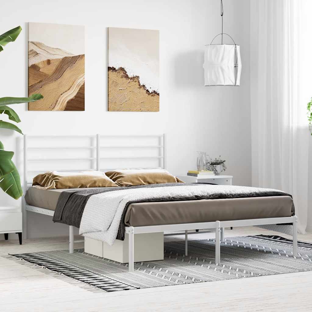 Metal Bed Frame without Mattress with Headboard White 120x190cm