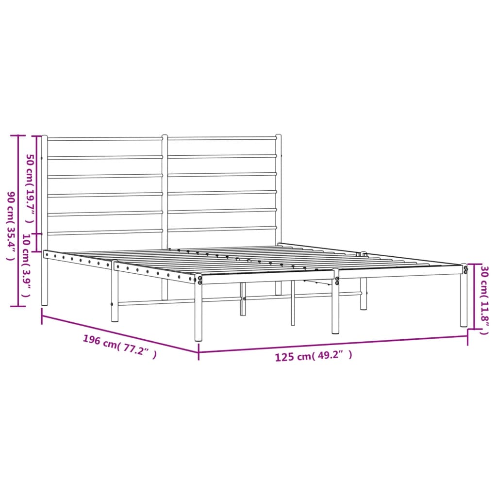 Metal Bed Frame without Mattress with Headboard White 120x190cm