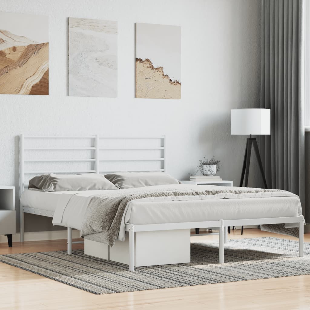 Metal Bed Frame without Mattress with Headboard White 120x200cm