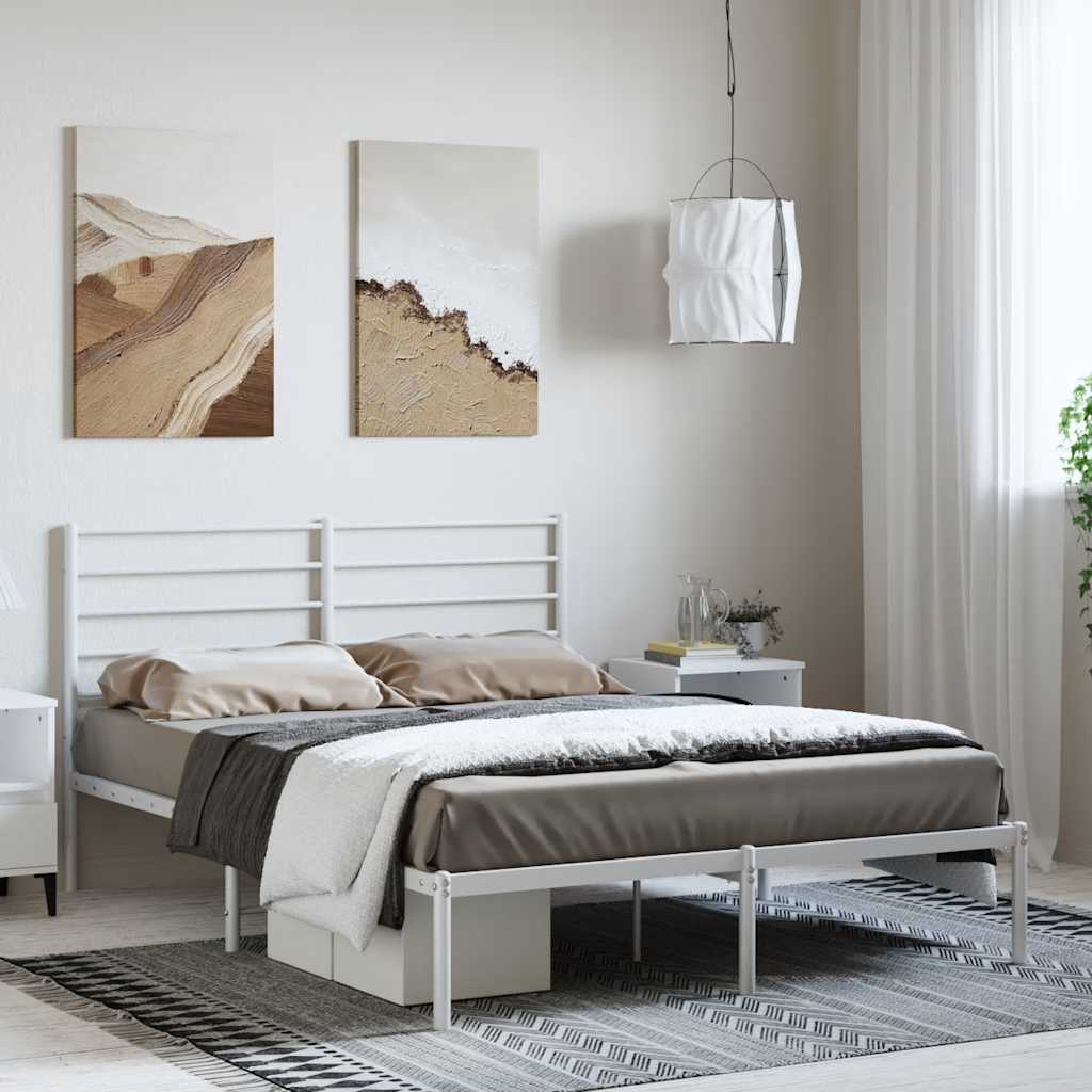 Metal Bed Frame without Mattress with Headboard White 135x190cm