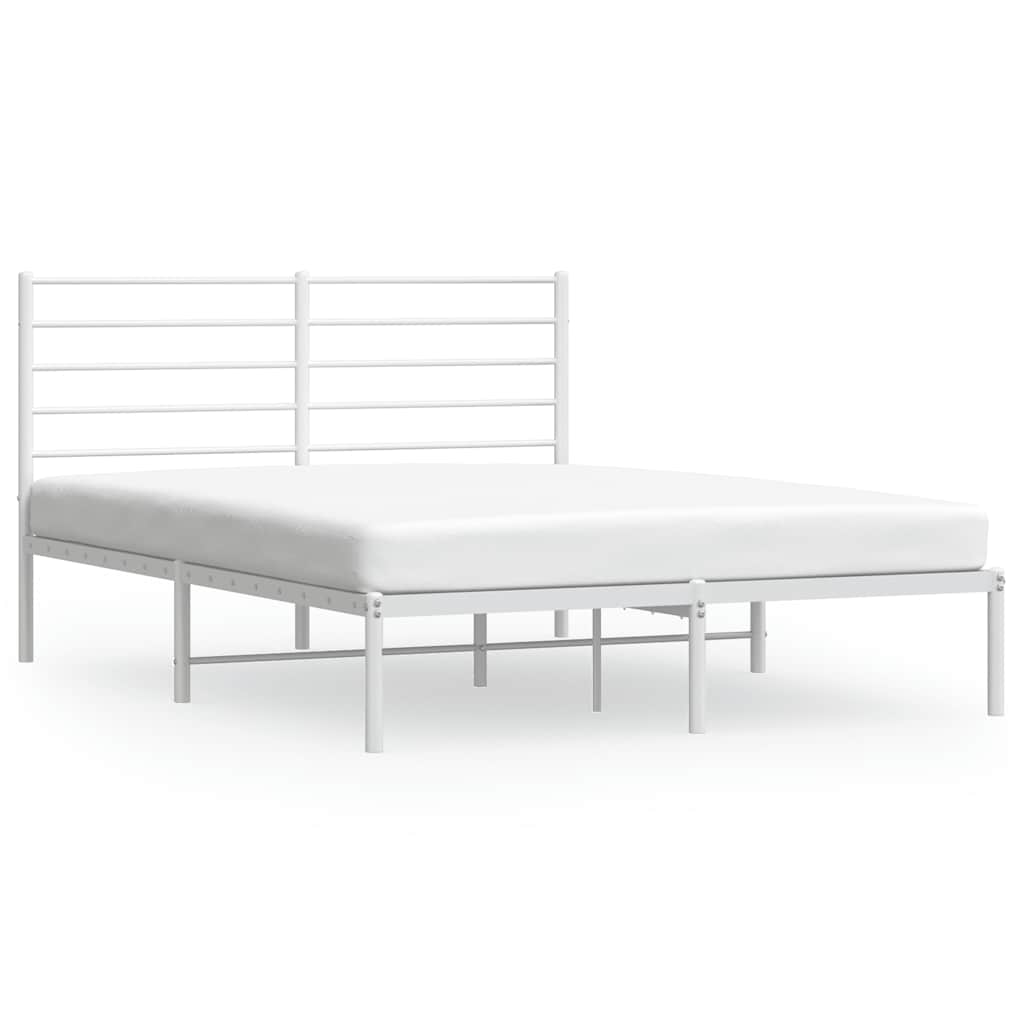Metal Bed Frame without Mattress with Headboard White 140x190cm