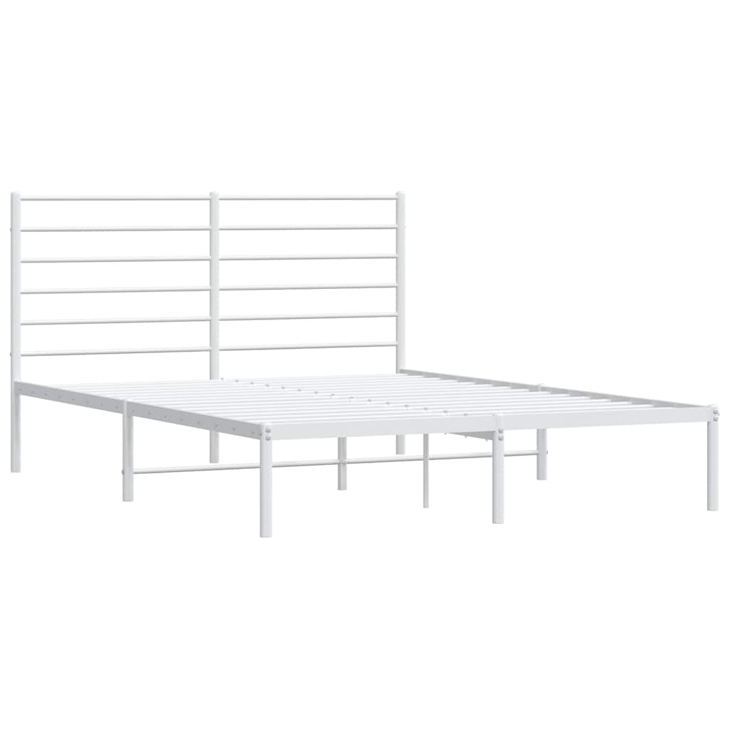 Metal Bed Frame without Mattress with Headboard White 140x190cm