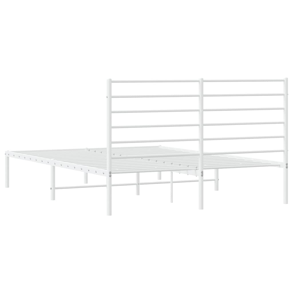 Metal Bed Frame without Mattress with Headboard White 140x190cm
