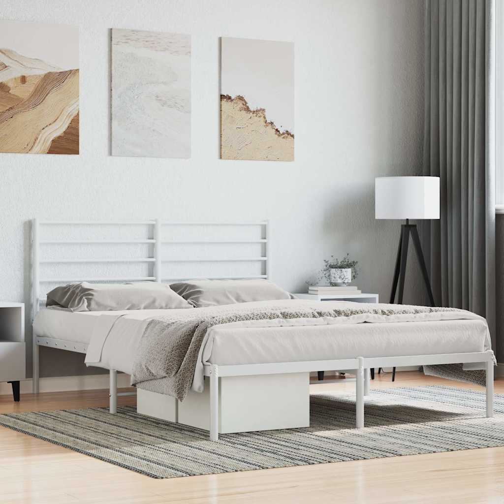 Metal Bed Frame without Mattress with Headboard White 140x190cm