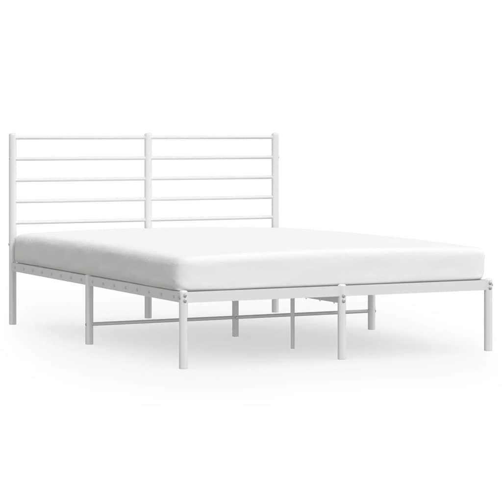 Metal Bed Frame without Mattress with Headboard White 140x200cm