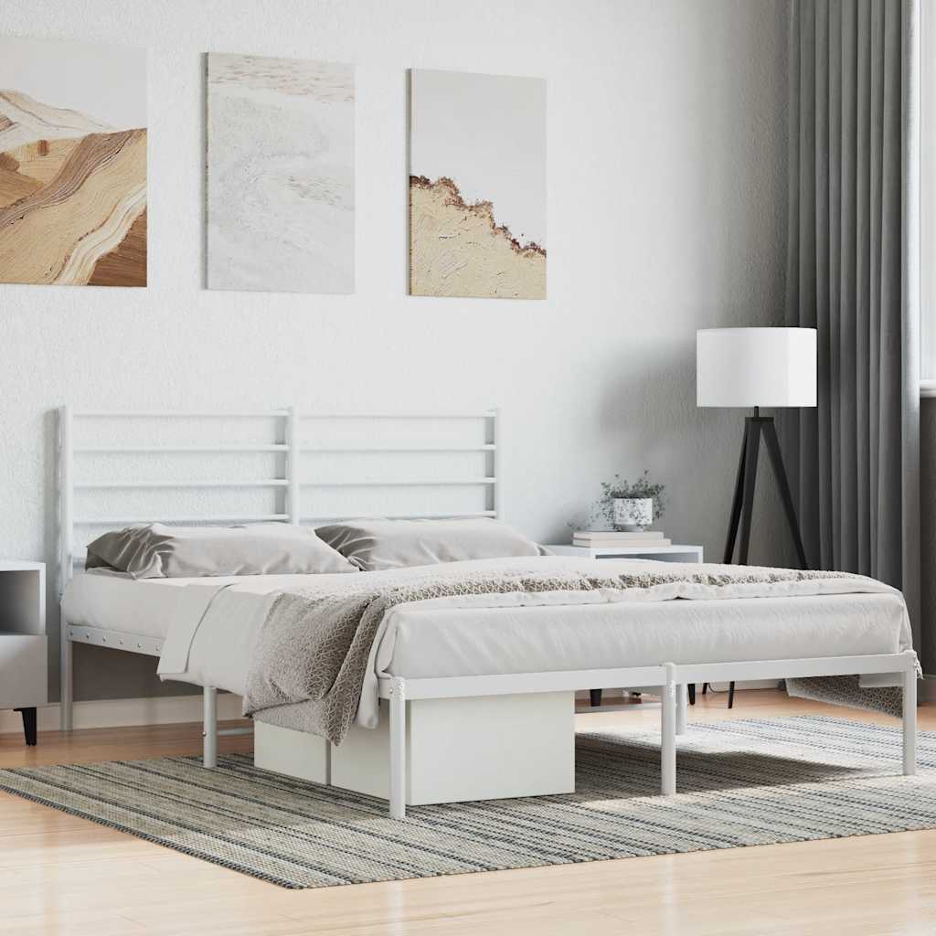 Metal Bed Frame without Mattress with Headboard White 140x200cm