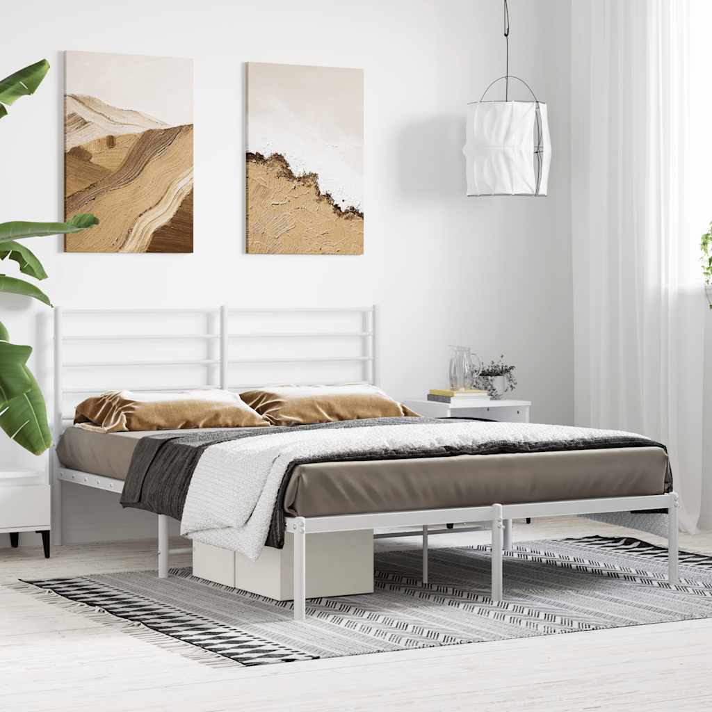 Metal Bed Frame without Mattress with Headboard White 160x200cm