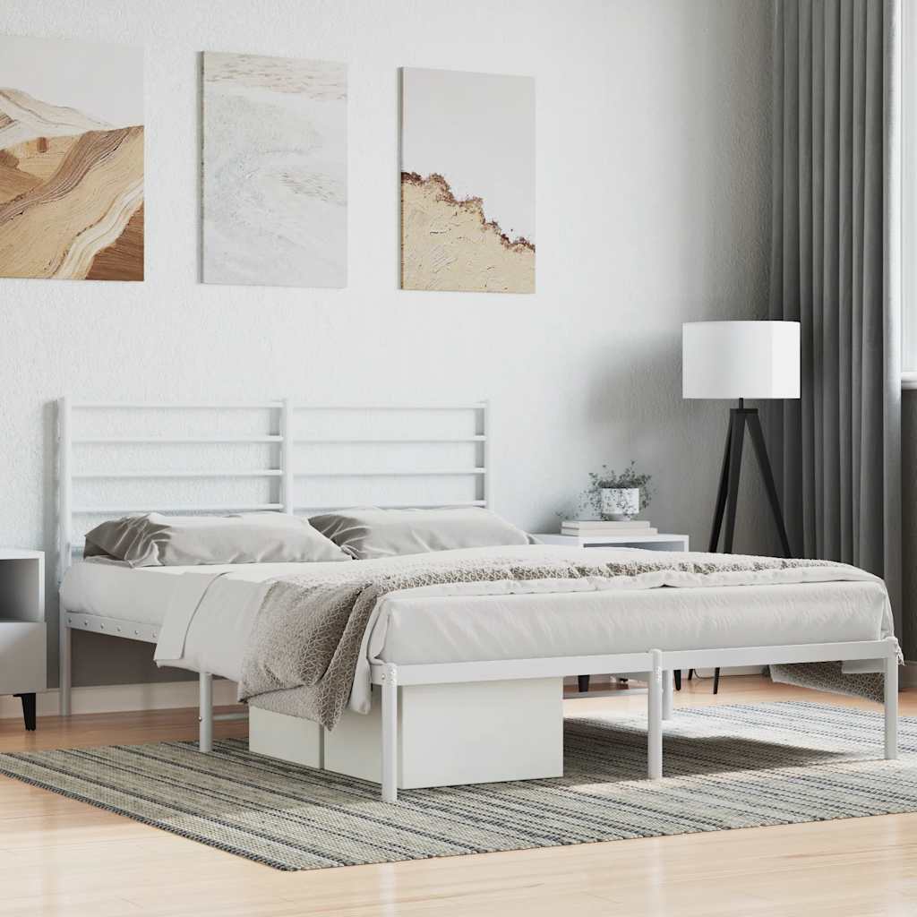 Metal Bed Frame without Mattress with Headboard White 160x200cm