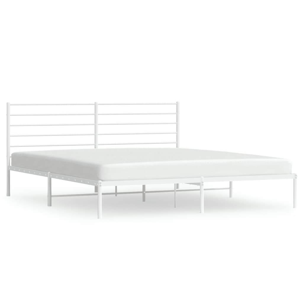 Metal Bed Frame without Mattress with Headboard White 180x200cm
