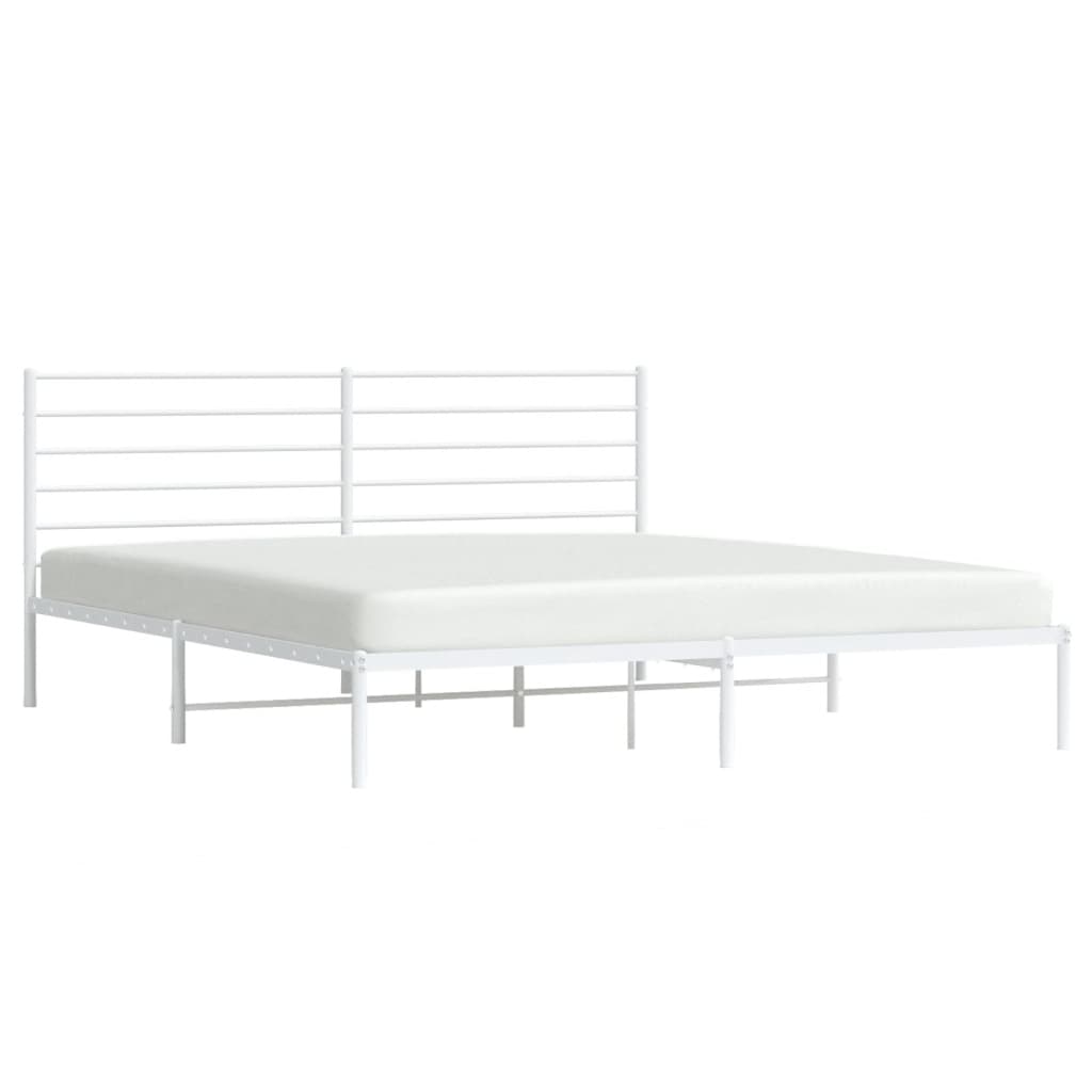 Metal Bed Frame without Mattress with Headboard White 180x200cm