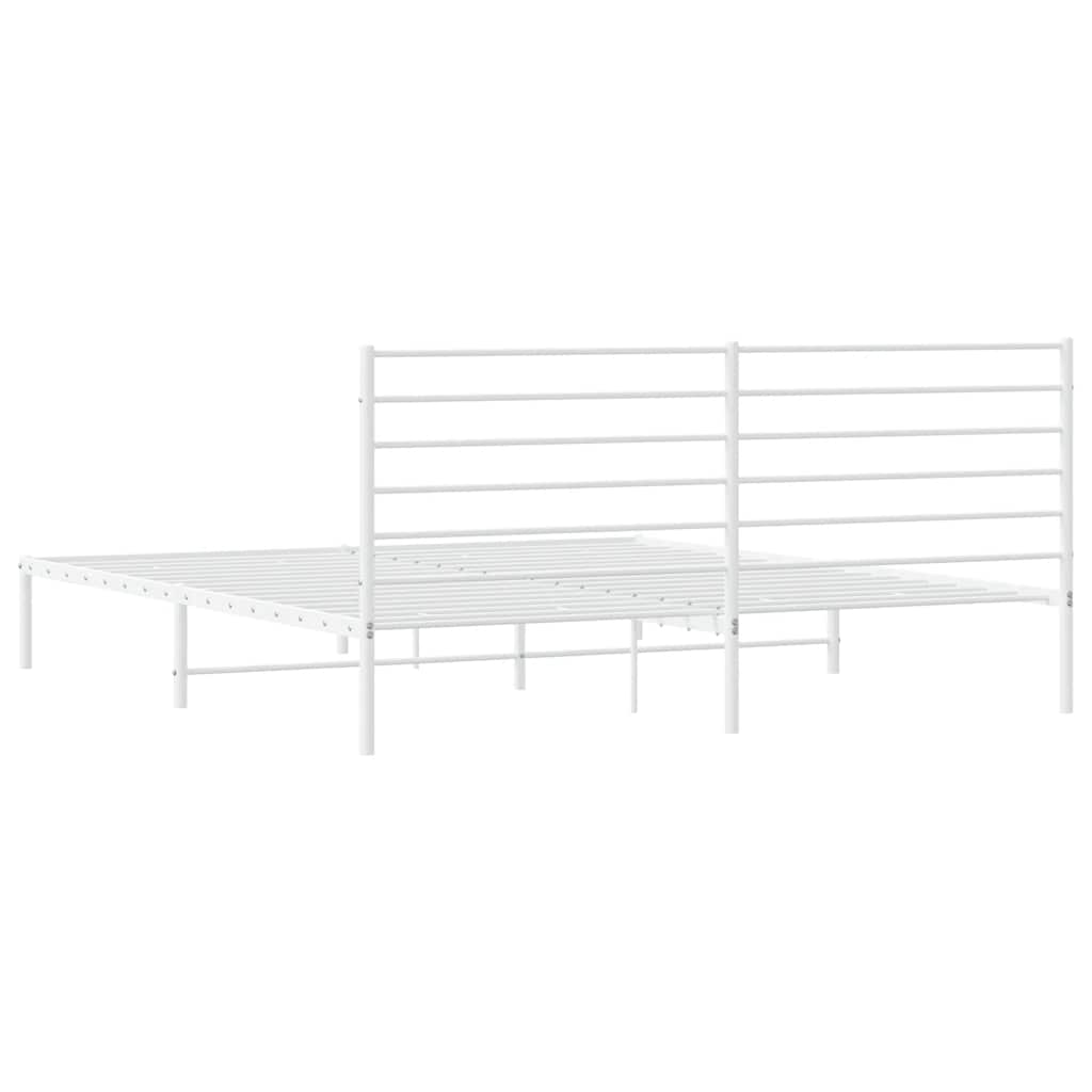 Metal Bed Frame without Mattress with Headboard White 180x200cm