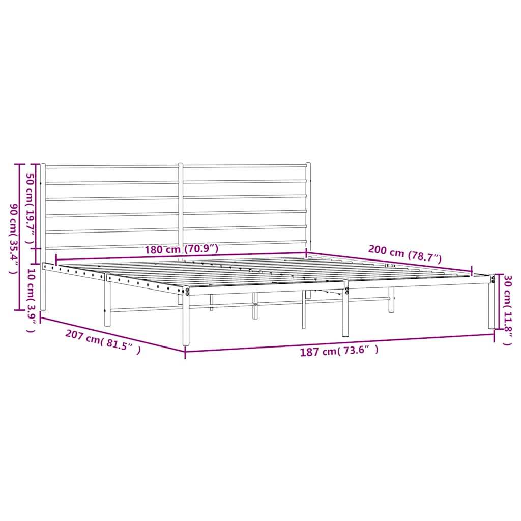 Metal Bed Frame without Mattress with Headboard White 180x200cm