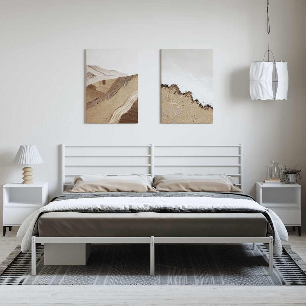 Metal Bed Frame without Mattress with Headboard White 183x213cm