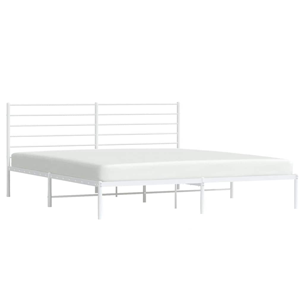 Metal Bed Frame without Mattress with Headboard White 183x213cm