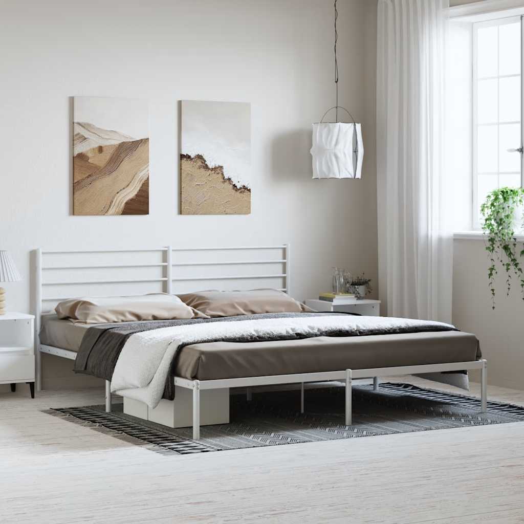 Metal Bed Frame without Mattress with Headboard White 183x213cm
