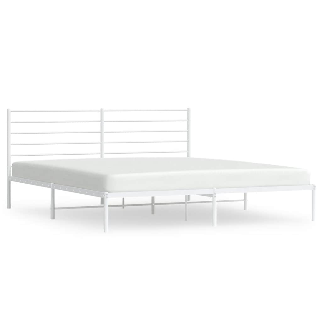 Metal Bed Frame without Mattress with Headboard White 193x203cm
