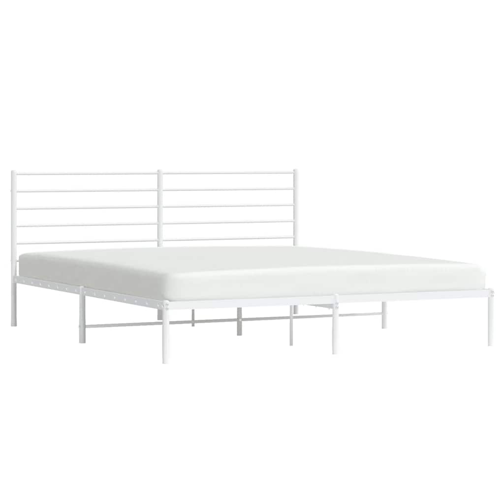 Metal Bed Frame without Mattress with Headboard White 193x203cm