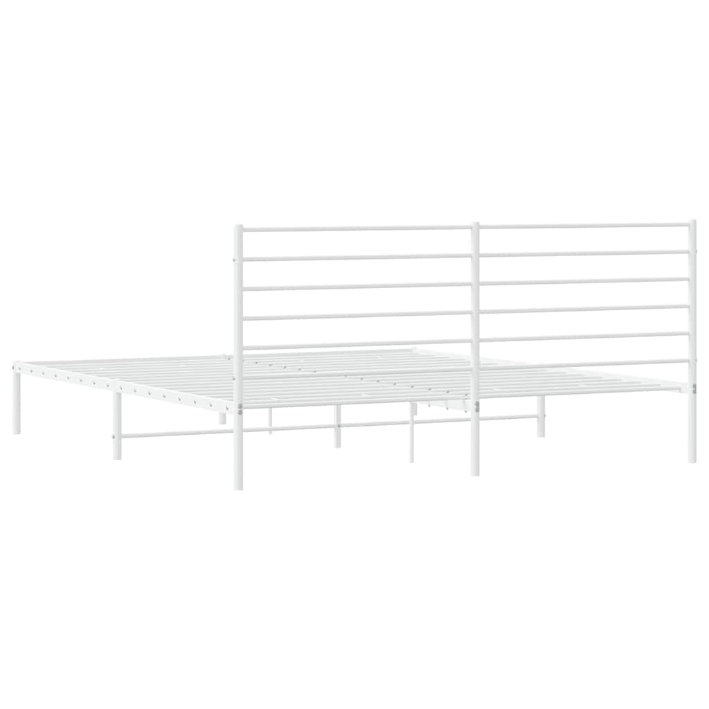 Metal Bed Frame without Mattress with Headboard White 193x203cm