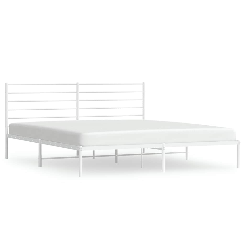 Metal Bed Frame without Mattress with Headboard White 200x200cm