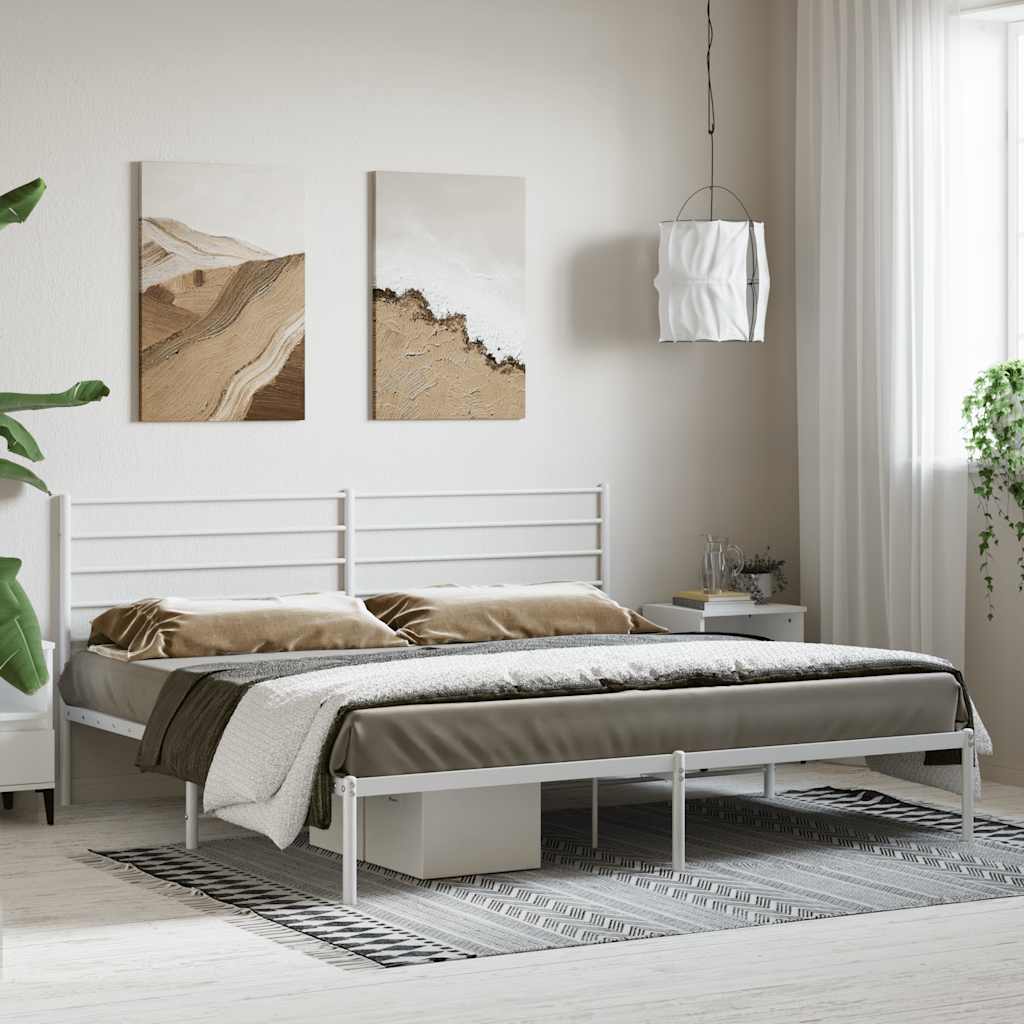 Metal Bed Frame without Mattress with Headboard White 200x200cm