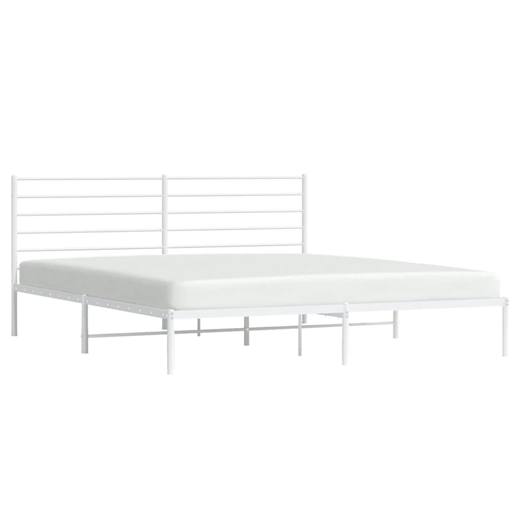 Metal Bed Frame without Mattress with Headboard White 200x200cm