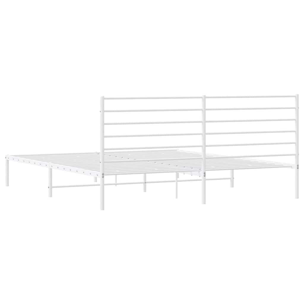 Metal Bed Frame without Mattress with Headboard White 200x200cm