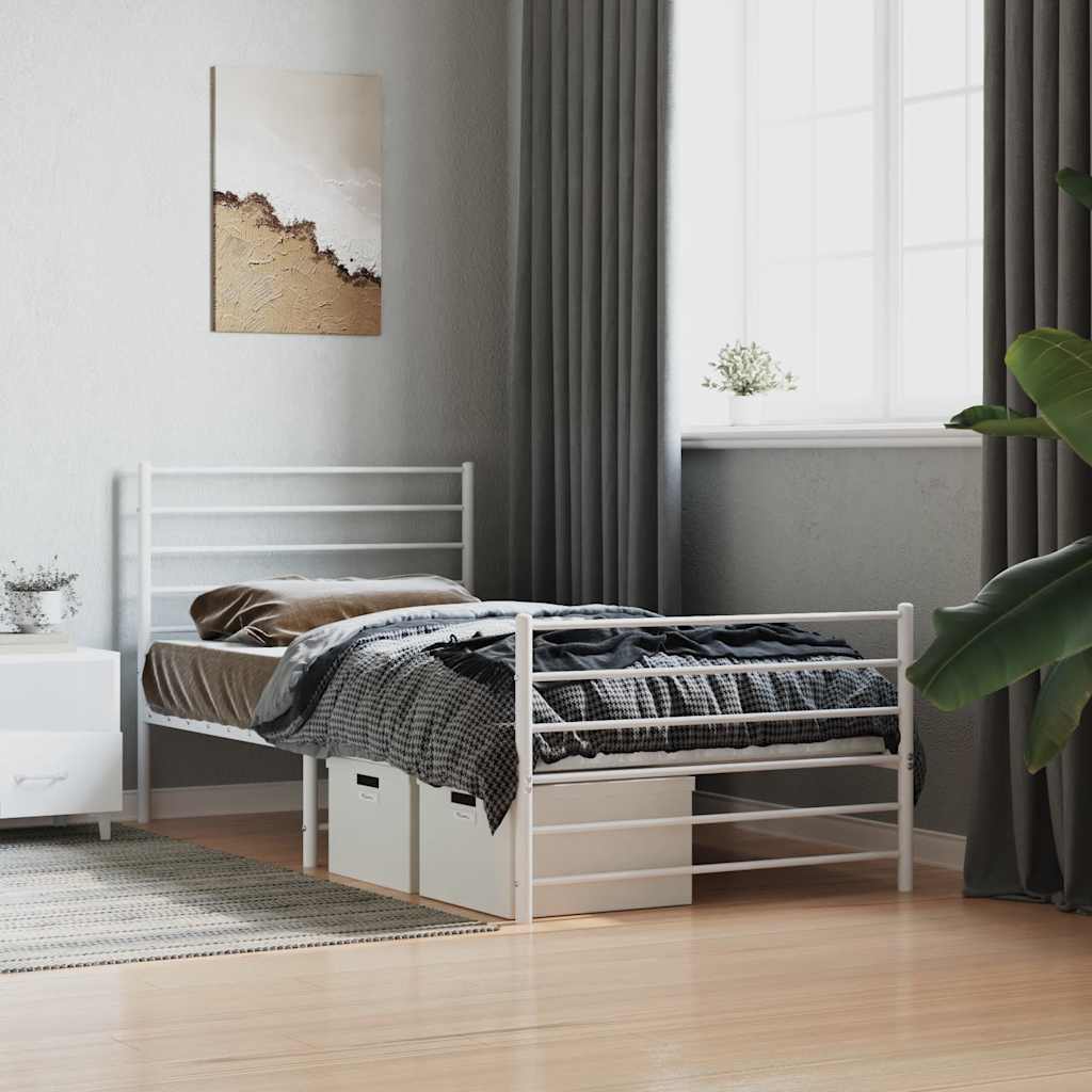 Metal Bed Frame without Mattress with Footboard White 75x190cm