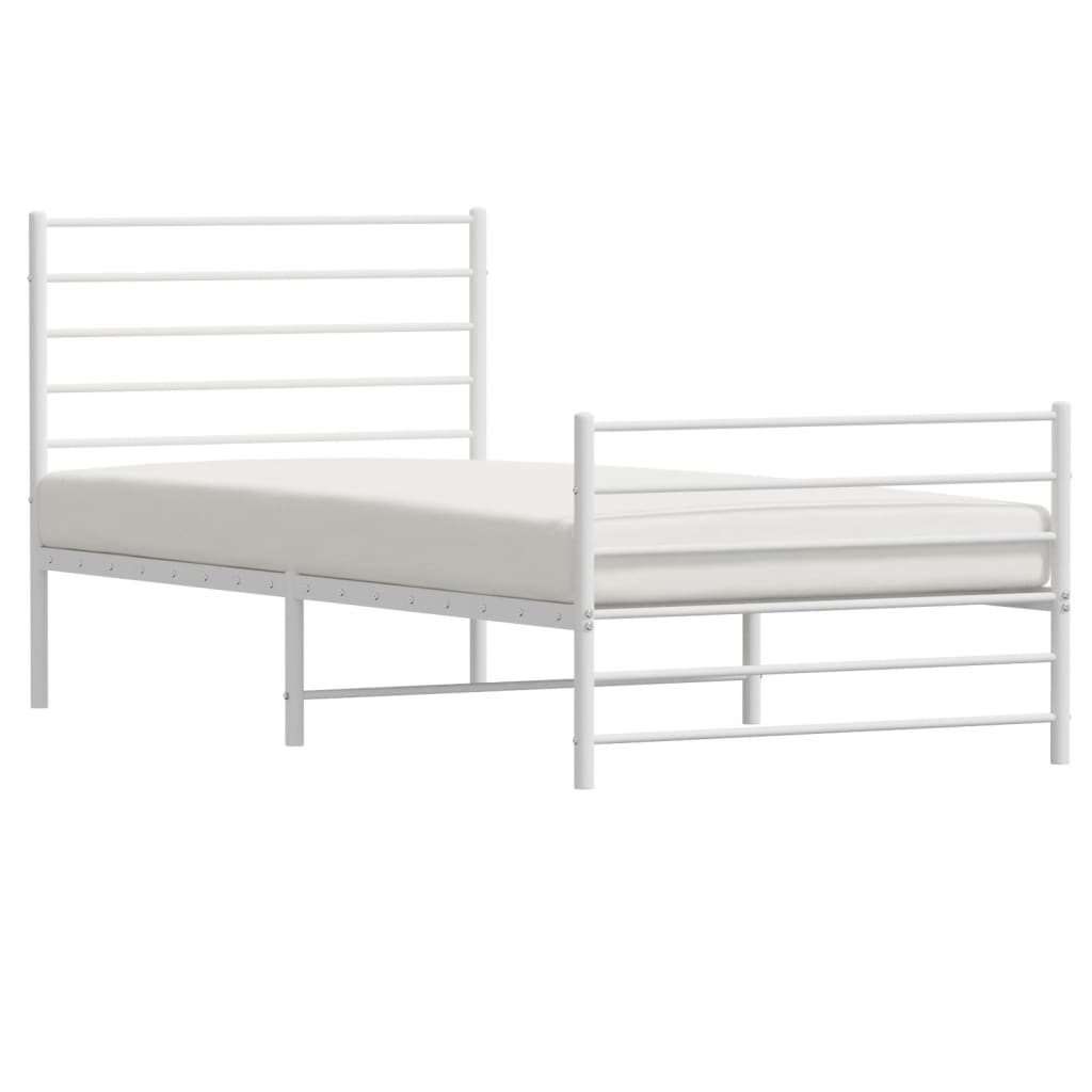 Metal Bed Frame without Mattress with Footboard White 75x190cm