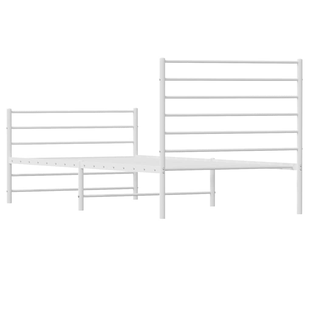 Metal Bed Frame without Mattress with Footboard White 75x190cm