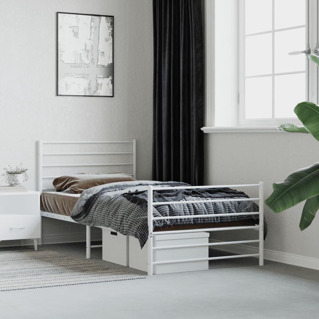 Metal Bed Frame without Mattress with Footboard White 75x190cm