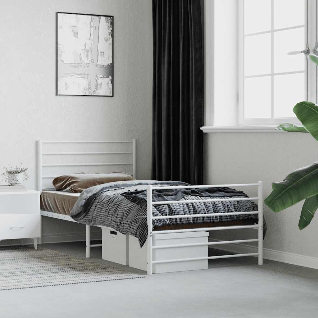Metal Bed Frame without Mattress with Footboard White 80x200cm