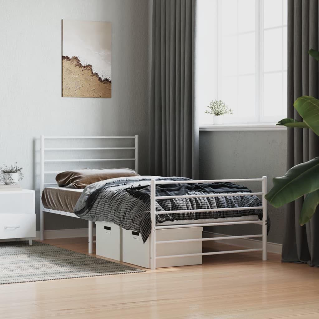 Metal Bed Frame without Mattress with Footboard White 90x190cm